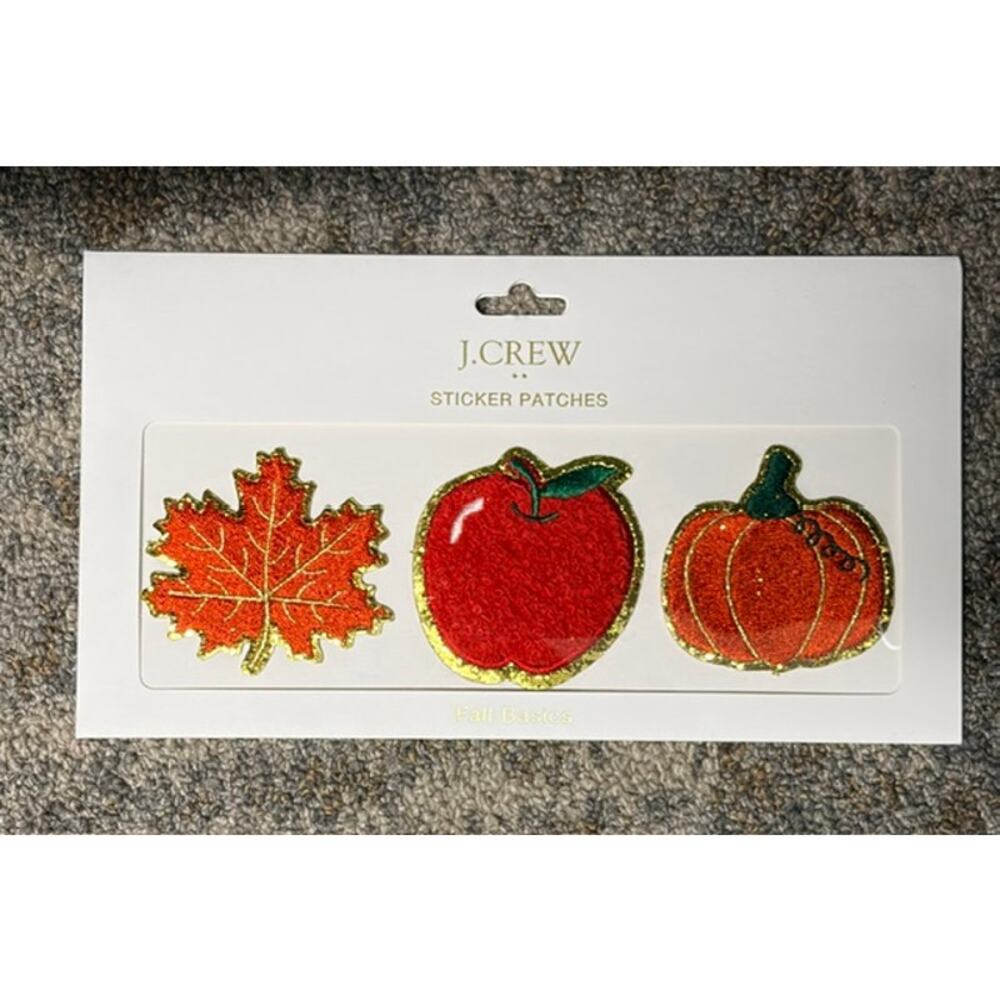 J.Crew Fall Basics Sticker Patches Set Leaf Apple‎ Pumpkin Embroidered Gold Trim